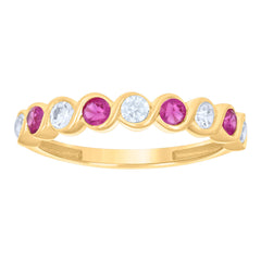 14kt Yellow Gold Womens Pink White Cubic-Zirconia Half Eternity Ring