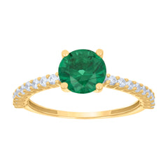 14kt Yellow Gold Womens Green White Cubic-Zirconia Fashion Ring