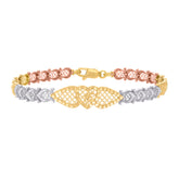 14kt Tri-Color Gold Womens Heart 15 Quinceanera Charm Bracelet