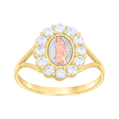 14kt Tri-Color Gold Womens Cubic-Zirconia Guadalupe Religious Ring