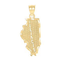 10kt Yellow Gold Mens Textured Illinois State Map Charm Pendant
