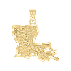 10kt Yellow Gold Mens Textured Louisiana State Map Charm Pendant