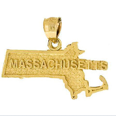10kt Yellow Gold Mens Textured Massachusetts State Map Charm Pendant