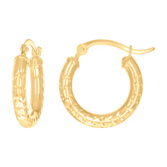10kt Yellow Gold Womens Diamond-cut Round Tube Patterned Hoop Earrings 3mm-19