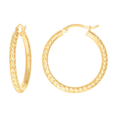 10kt Yellow Gold Womens Diamond-cut Round Tube Patterned Hoop Earrings 3mm-31
