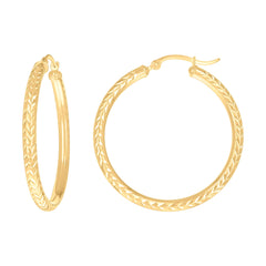 10kt Yellow Gold Womens Diamond-cut Round Tube Patterned Hoop Earrings 3mm-38