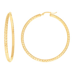 10kt Yellow Gold Womens Diamond-cut Round Tube Patterned Hoop Earrings 3mm-57