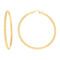 10kt Yellow Gold Womens Diamond-cut Round Tube Patterned Hoop Earrings 3mm-64