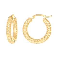 10kt Yellow Gold Womens Diamond-cut Round Tube Patterned Hoop Earrings 4mm-25