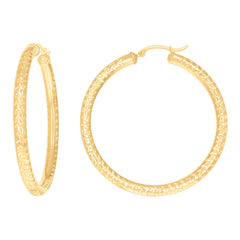 10kt Yellow Gold Womens Diamond-cut Round Tube Patterned Hoop Earrings 4mm-50