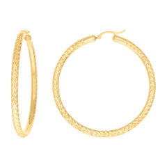 10kt Yellow Gold Womens Diamond-cut Round Tube Patterned Hoop Earrings 4mm-64