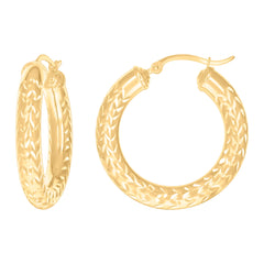 10kt Yellow Gold Womens Diamond-cut Round Tube Patterned Hoop Earrings 5mm-31