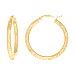 10Kt Yellow Gold Womens Round Tube Diamond-cut Patterned Fancy Hoop Earrings 3mm-32