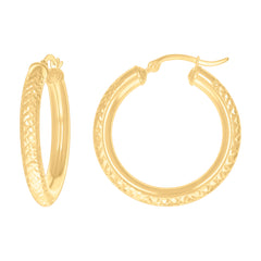 10Kt Yellow Gold Womens Round Tube Diamond-cut Patterned Fancy Hoop Earrings 4mm-31