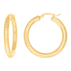 10Kt Yellow Gold Womens Round Tube Diamond-cut Patterned Fancy Hoop Earrings 4mm-38