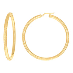 10Kt Yellow Gold Womens Round Tube Diamond-cut Patterned Fancy Hoop Earrings 4mm-63