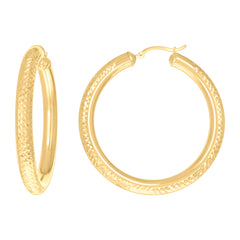 10Kt Yellow Gold Womens Round Tube Diamond-cut Patterned Fancy Hoop Earrings 5mm-50