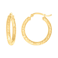 14Kt Yellow Gold Womens Round Tube Diamond-cut Patterned Fancy Hoop Earrings 3mm-25