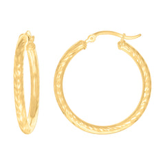 14Kt Yellow Gold Womens Round Tube Diamond-cut Patterned Fancy Hoop Earrings 3mm-31