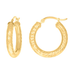 14Kt Yellow Gold Womens Round Tube Diamond-cut Patterned Fancy Hoop Earrings 4mm-25