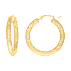14Kt Yellow Gold Womens Round Tube Diamond-cut Patterned Fancy Hoop Earrings 4mm-31