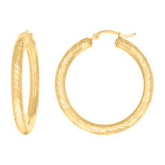 14Kt Yellow Gold Womens Round Tube Diamond-cut Patterned Fancy Hoop Earrings 4mm-38