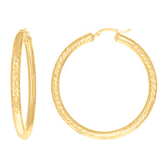 14Kt Yellow Gold Womens Round Tube Diamond-cut Patterned Fancy Hoop Earrings 4mm-50