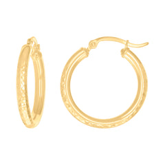 14Kt Yellow Gold Womens Round Tube Diamond-cut Patterned Fancy Hoop Earrings 3mm-25