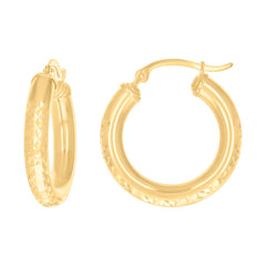 14Kt Yellow Gold Womens Round Tube Diamond-cut Patterned Fancy Hoop Earrings 4mm-25