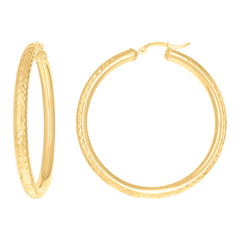 14Kt Yellow Gold Womens Round Tube Diamond-cut Patterned Fancy Hoop Earrings 4mm-50