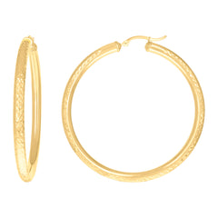 14Kt Yellow Gold Womens Round Tube Diamond-cut Patterned Fancy Hoop Earrings 4mm-57