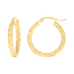 14Kt Yellow Gold Womens Diamond-cut Spotted Patterned Fancy Hoop Earrings 3mm-25