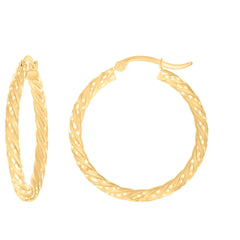 14Kt Yellow Gold Womens Diamond-cut Spotted Patterned Fancy Hoop Earrings 3mm-31