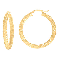 14Kt Yellow Gold Womens Diamond-cut Spotted Patterned Fancy Hoop Earrings 4mm-38