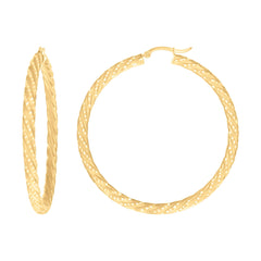 14Kt Yellow Gold Womens Diamond-cut Spotted Patterned Fancy Hoop Earrings 4mm-57