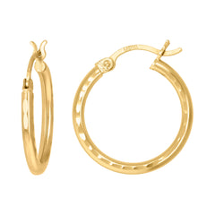 14Kt Yellow Gold Womens Diamond-cut Round Tube Hoop Earrings 2mm-18
