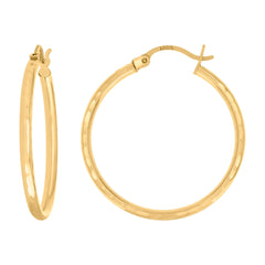 14Kt Yellow Gold Womens Diamond-cut Round Tube Hoop Earrings 2mm-28