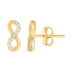 14kt Yellow Gold Womens Cubic-Zirconia Infinity Love Stud Earrings