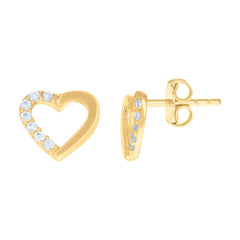 14kt Yellow Gold Womens Cubic-Zirconia Heart Stud Earrings