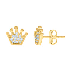 14kt Yellow Gold Womens Cubic-Zirconia Crown Fashion Stud Earrings