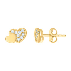 14kt Yellow Gold Womens Double Hearts Stud Earrings