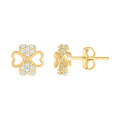 14kt Yellow Gold Womens Cubic-Zirconia Flower Heart Stud Earrings
