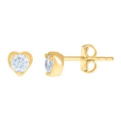 14kt Yellow Gold Womens Cubic-Zirconia Heart Stud Earrings
