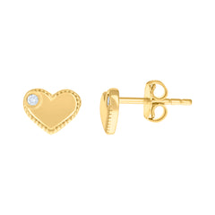 14kt Yellow Gold Womens Cubic-Zirconia Heart Stud Earrings