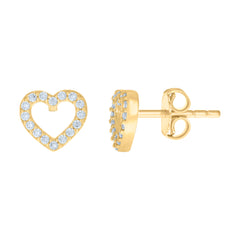 14kt Yellow Gold Womens Cubic-Zirconia Heart Stud Earrings