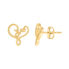 14kt Yellow Gold Womens Love Heart Stud Earrings