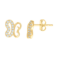 14kt Yellow Gold Womens Cubic-Zirconia Butterfly Fashion Stud Earrings