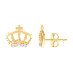 14kt Yellow Gold Womens Cubic-Zirconia Crown Fashion Stud Earrings