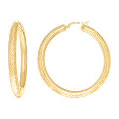 10Kt Yellow Gold Womens Round Tube Diamond-cut Patterned Fancy Hoop Earrings 5mm-57