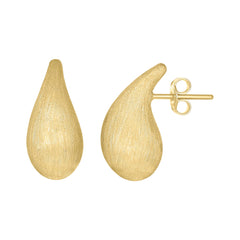 14kt Yellow Gold Womens Teardrop Scratch Finish Stud Earrings